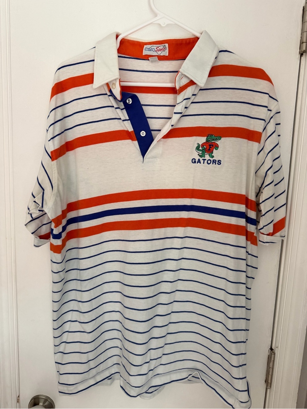 Vintage Florida Gators Striped Polo Shirt - White/Orange/Blue